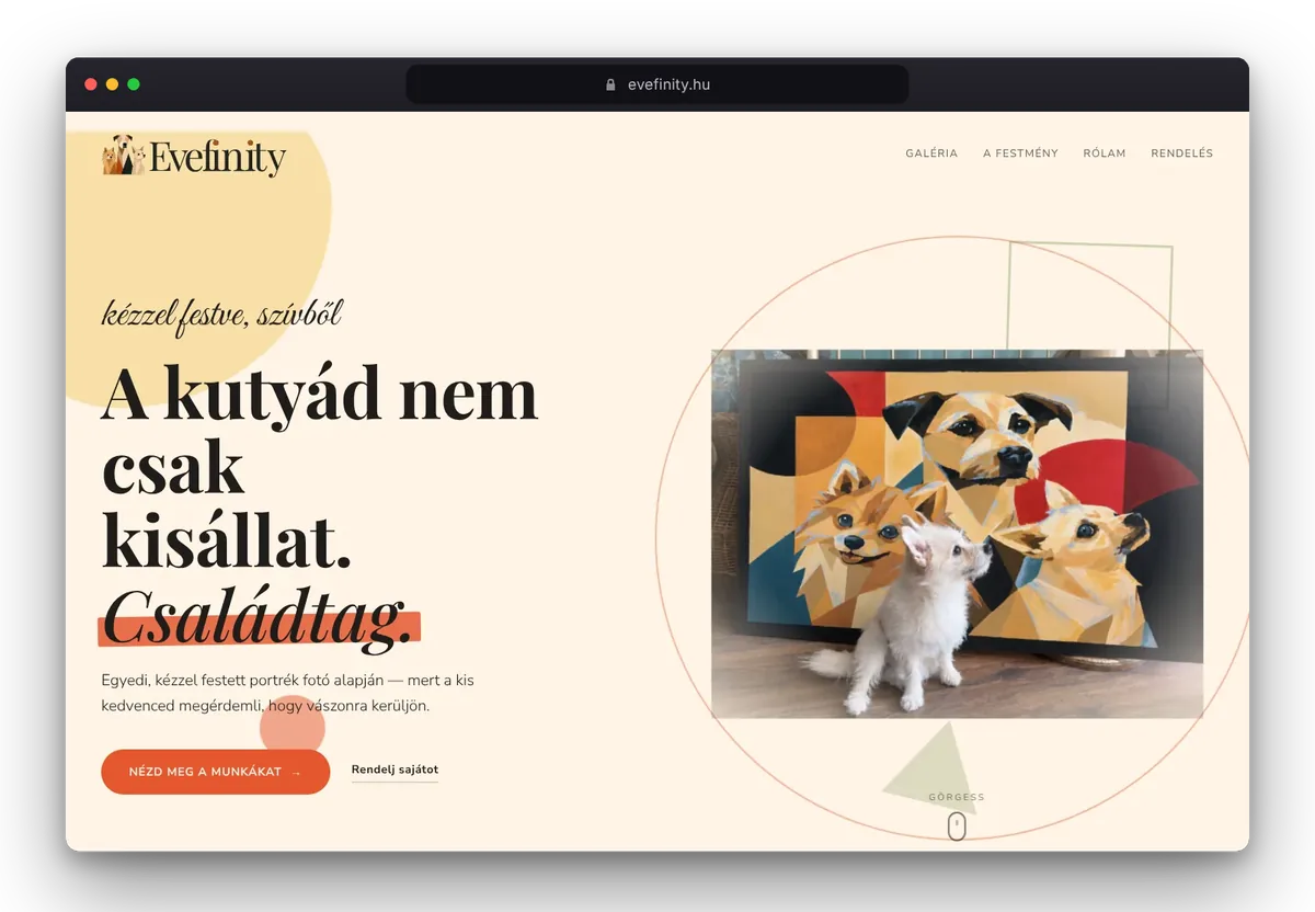 Website von Evefinity im Browser, Ansicht 1