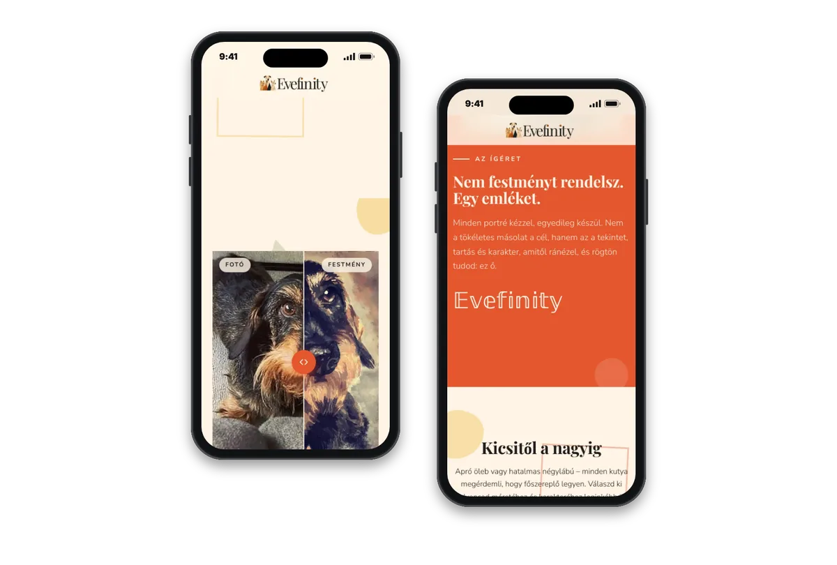 Website von Evefinity auf Smartphones, Ansicht 2