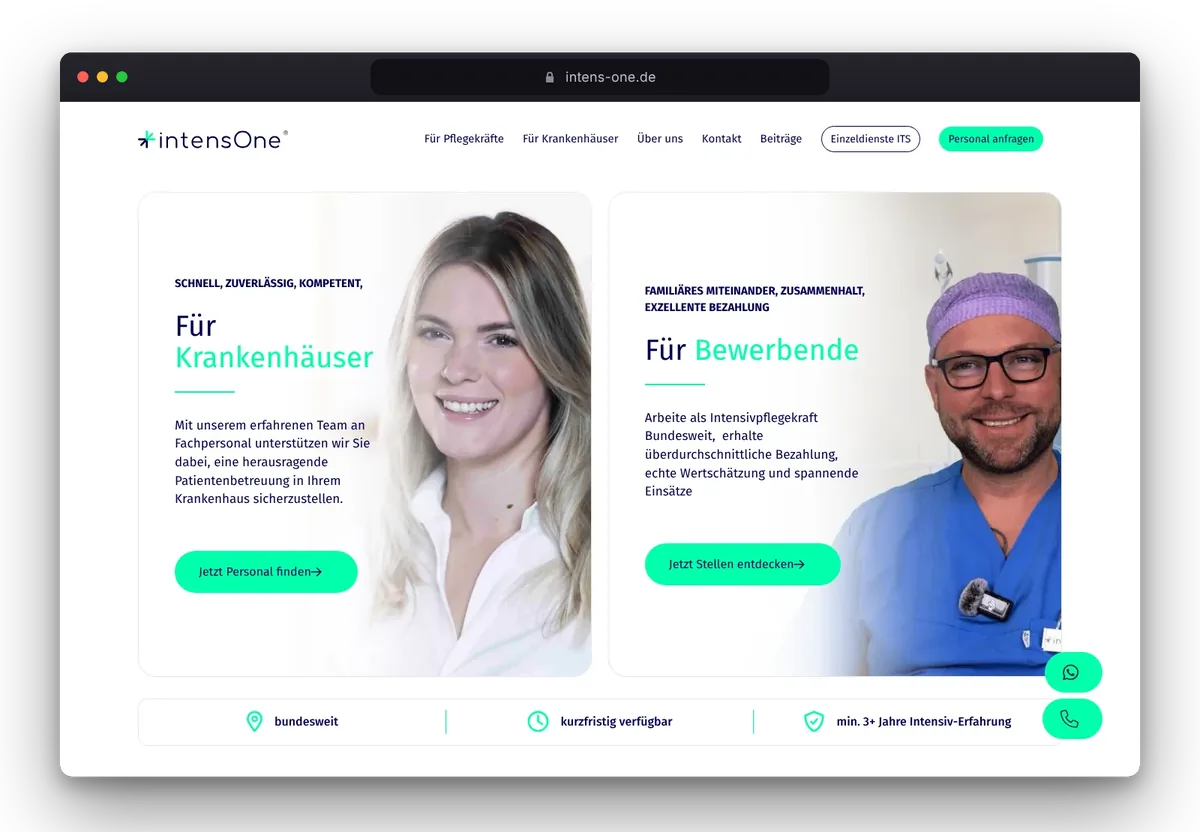 Website von intensOne im Browser, Ansicht 1