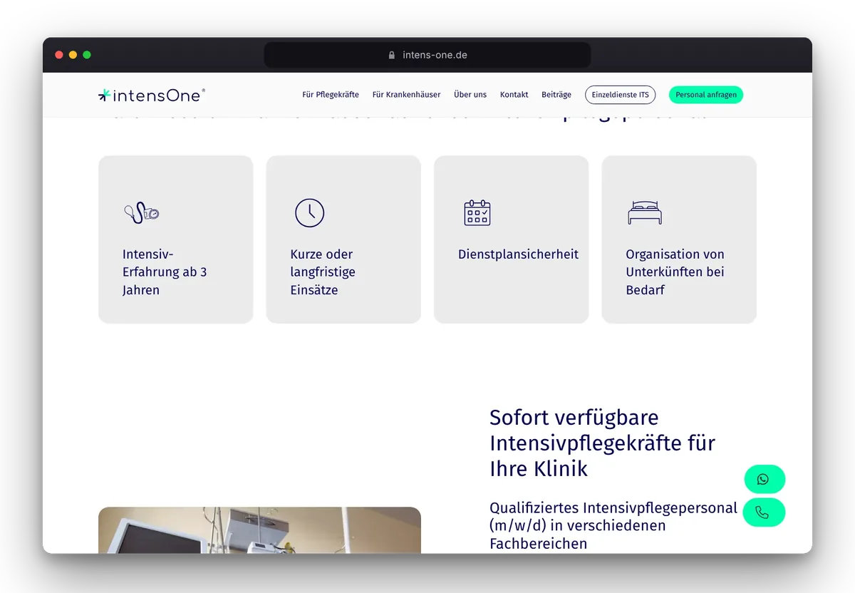 Website von intensOne im Browser, Ansicht 2