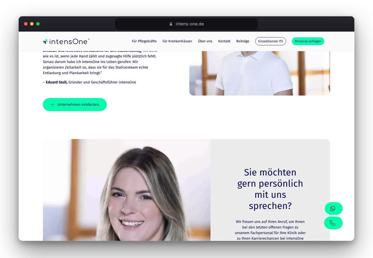 Website von intensOne im Browser, Ansicht 4
