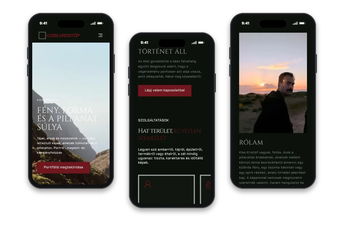 Website von Kiss Kristóf auf mehreren Smartphones