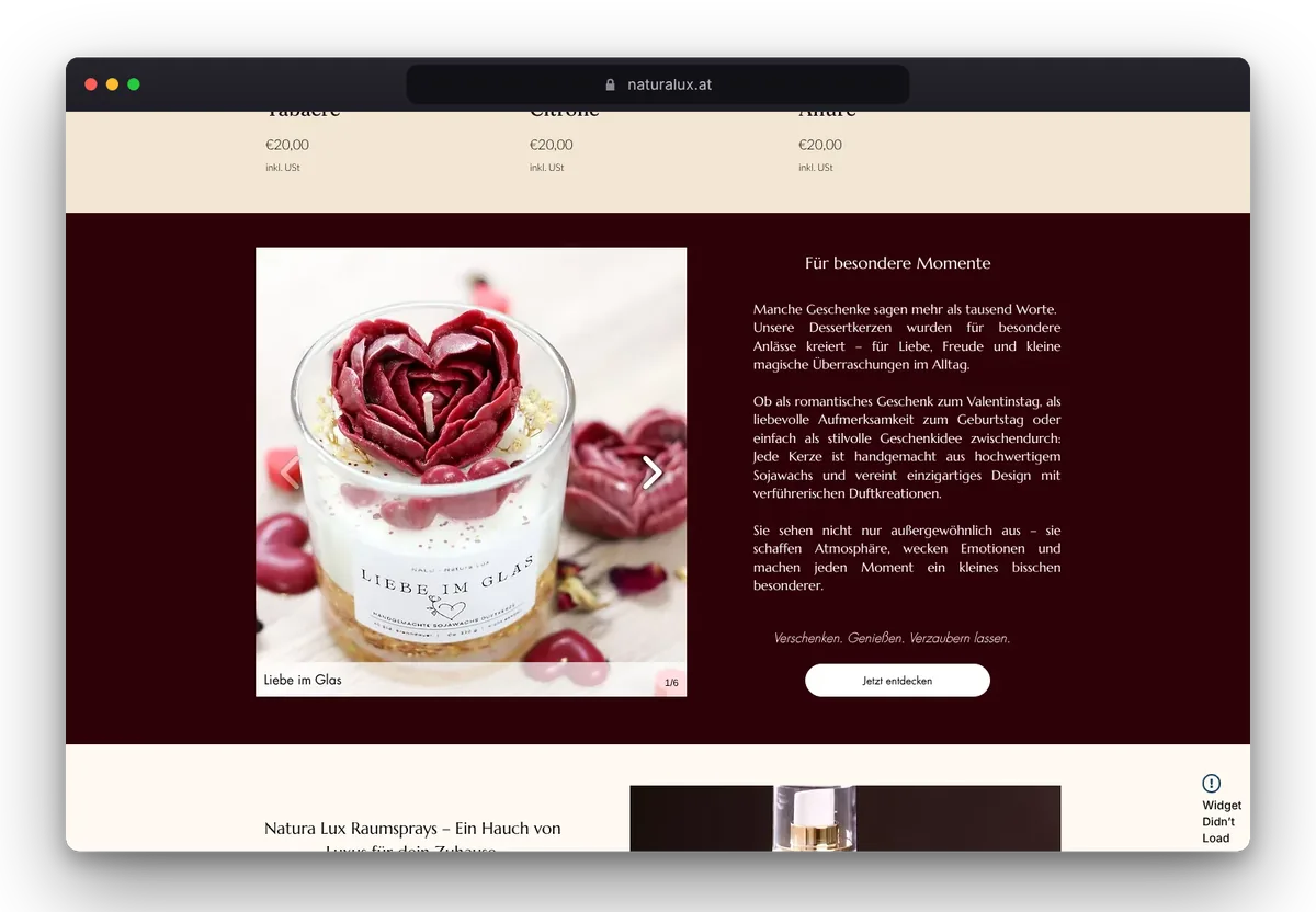 Website von Naturalux im Browser, Ansicht 5