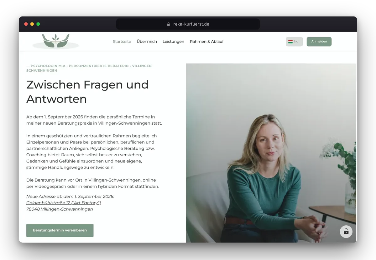 Website von Réka Kurfürst im Browser, Ansicht 1