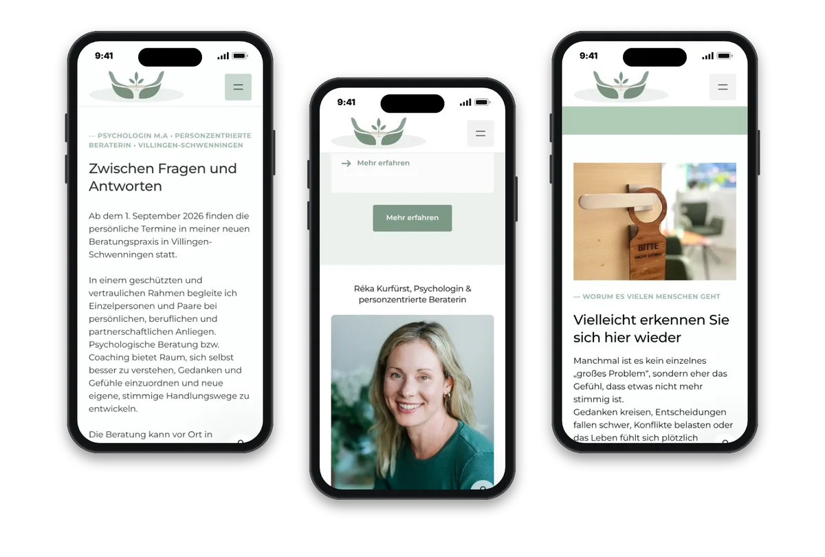 Website von Réka Kurfürst auf mehreren Smartphones