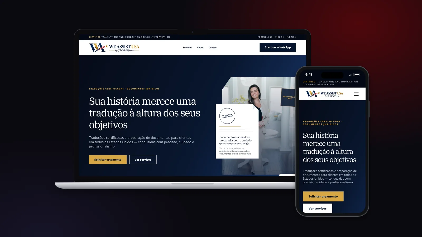 Website von We Assist USA auf Laptop und Smartphone