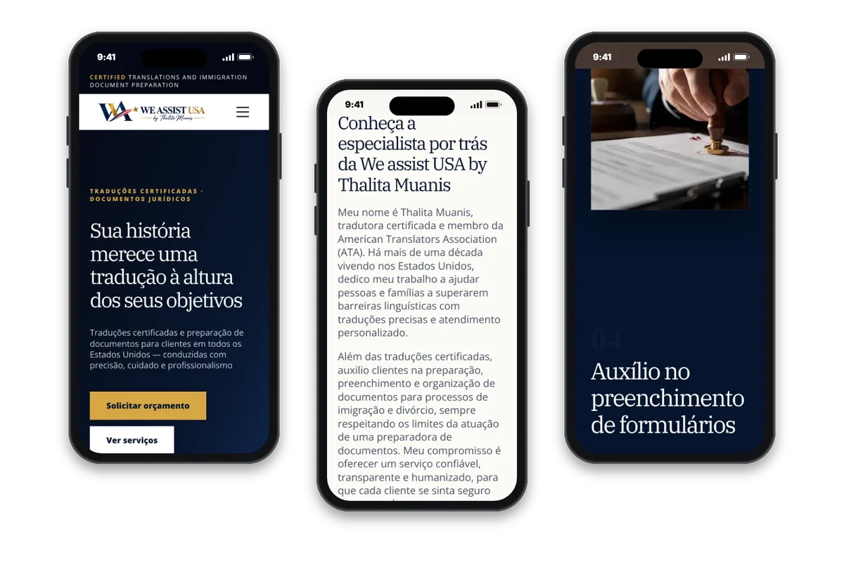 Website von We Assist USA auf mehreren Smartphones